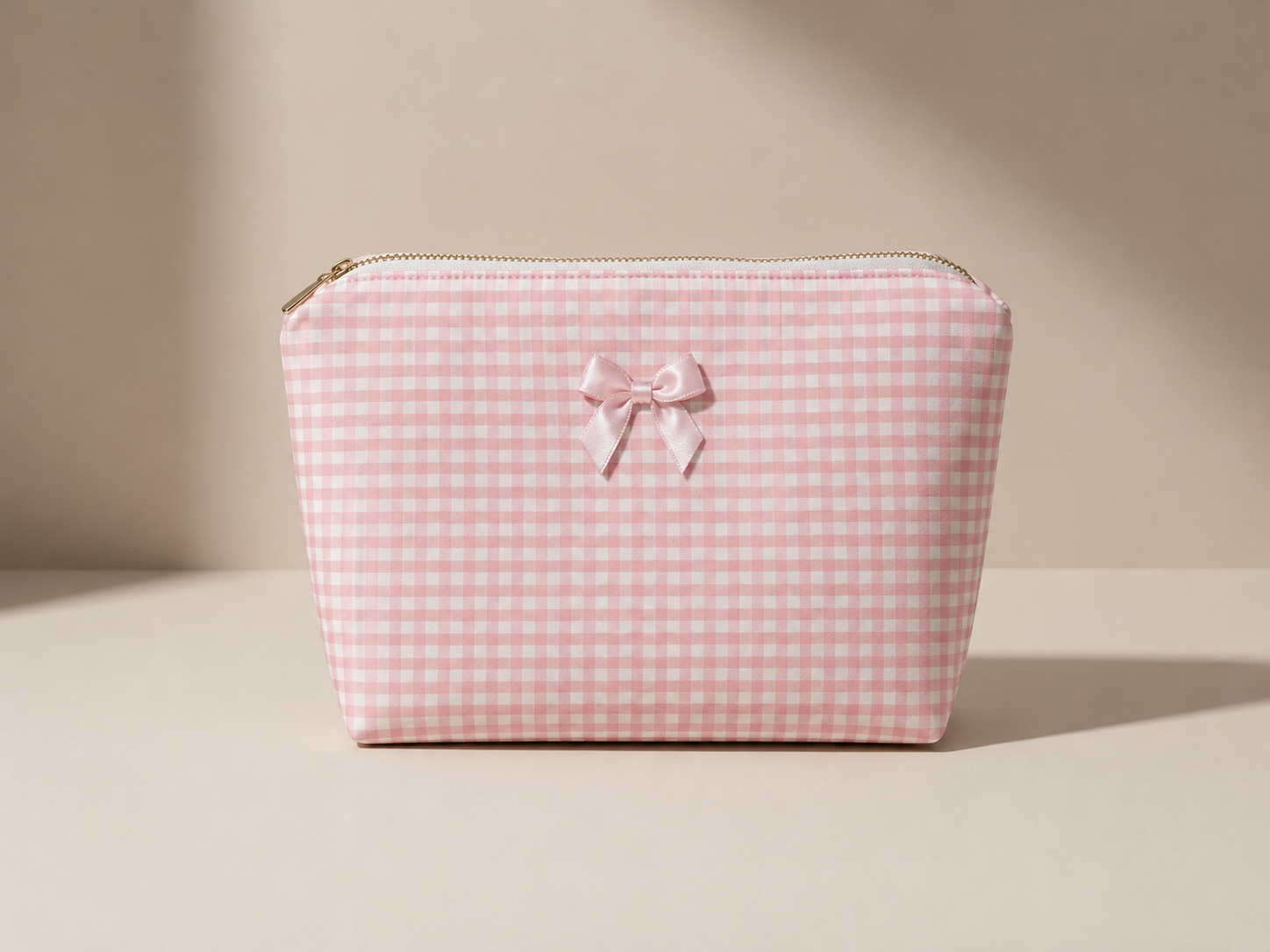 Trousse de maquillage romantique à carreaux vichy